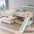 Clean White Full and Twin Size L-Shaped Bunk Platform Bed with Slide and Short Ladder Solid Pine Construction