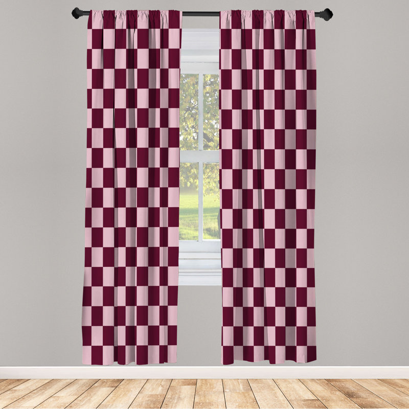 Microfiber Floral Semi-Sheer Rod Pocket Curtain Panels, 28" W x 84" L, Pink/Burgundy