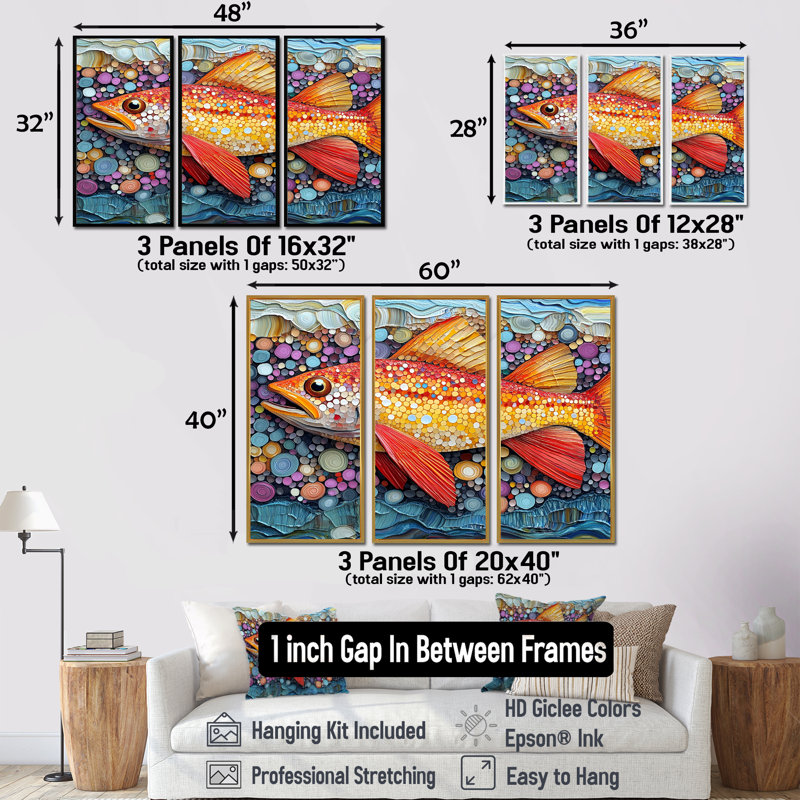 Red Arctic Char I - Fish Animal Wall Decor Set, 28" H x 36" W x 1" D, Gold Floater Framed Canvas