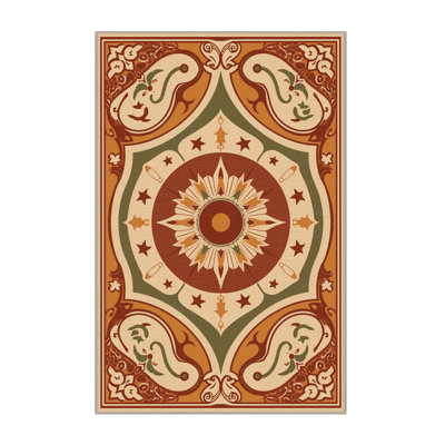 Machine Washable Pavle Bohemian Block Print Rug in Brown – Beige Binding