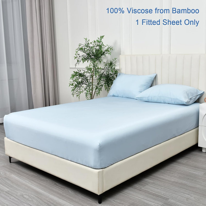 PHF 100% Rayon Derived from Bamboo Fitted Sheet, 16" Deep Pocket,2.5cm Wider Strong Elastic Easy Fit, Breathable Silky Soft Skin-Friendly for Hot Sleeper