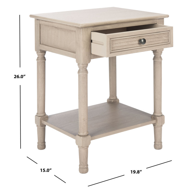 Greige Turned-Leg 22" Wood & Stone Accent Table with Drawer