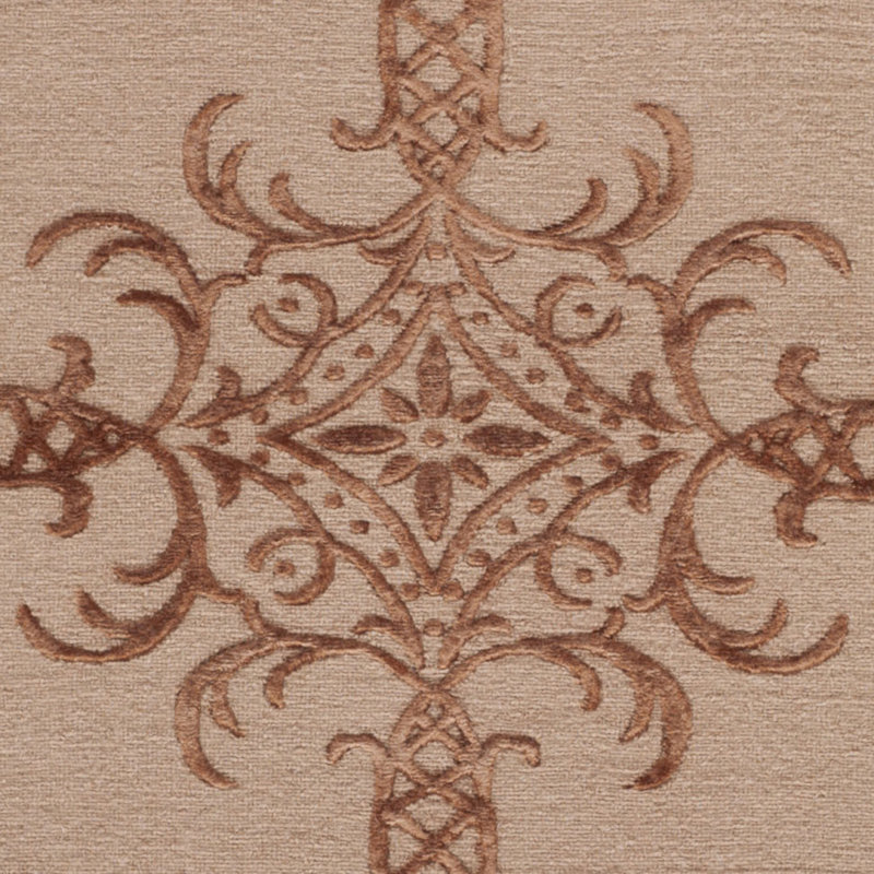 Tapis géométrique en laine / soie noué à la main brun / beige, Rectangle 2 pi 6 po x 4 pi 3 po