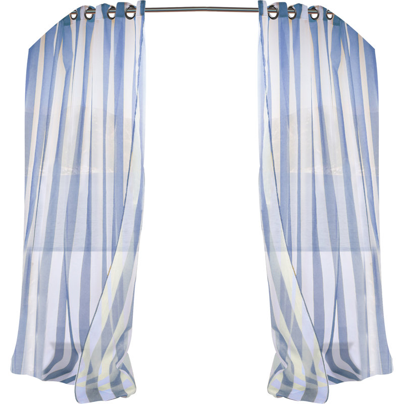 Truman Striped Sheer Outdoor Grommet Single Curtain Panel, 54" W x 96" L, Blue
