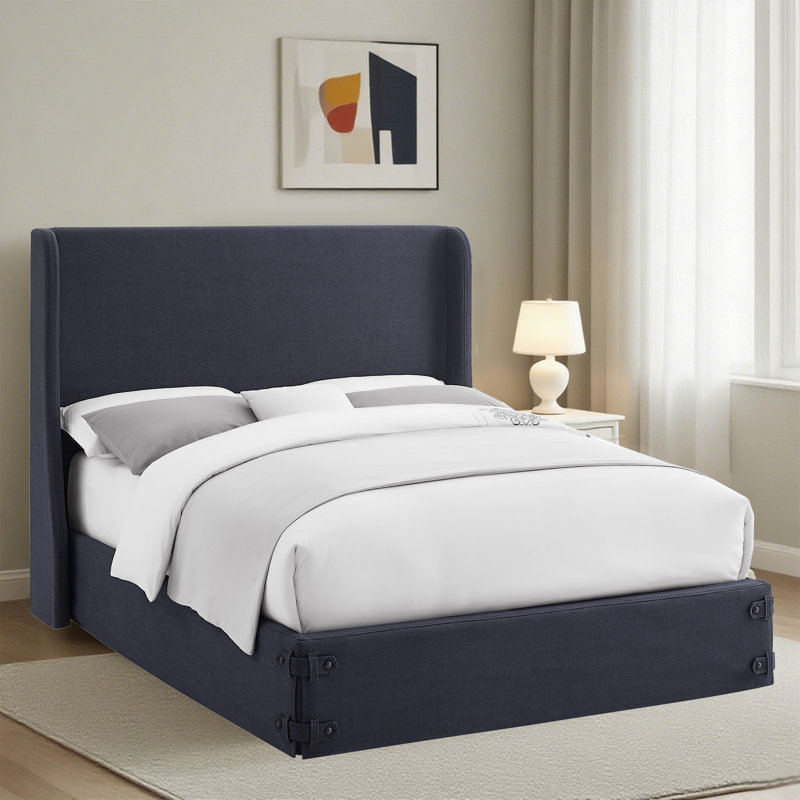 Tête de lit capitonnée tapissée à oreilles, tête de lit en bois massif avec pieds en bois, tête de lit à hauteur réglable de 47 po à 63 po, tête de lit en tissu au design moderne