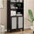 Tall Bookcase with Rattan Doors, 5 Tier Storage Wood Shelves Large Bookshelf, Pantry Cabinet Storage Cabinet for Kitchen, Living Room, Entryway-1012891265