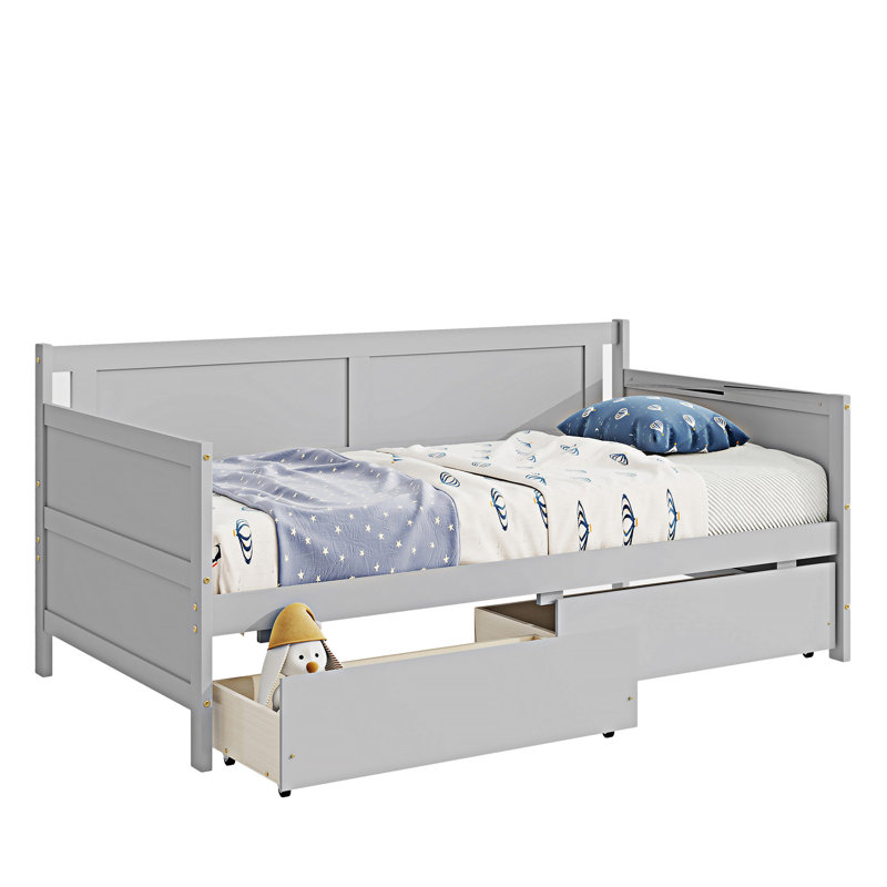 Wood Daybed With Two Storage Drawers, Gray