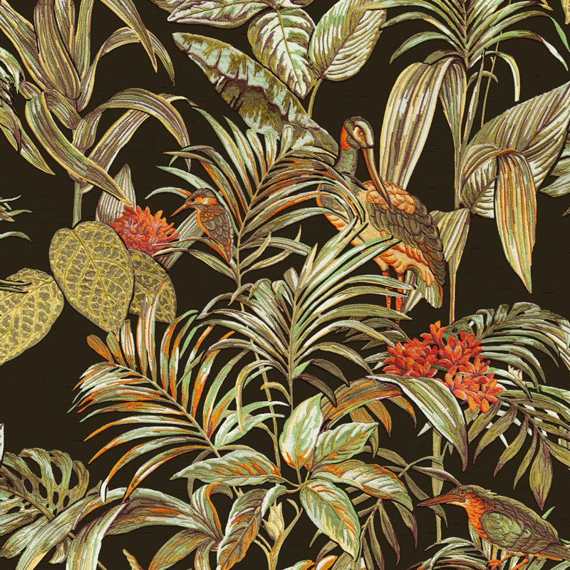 Rouleau de papier peint texturé L 33 pi x l 21 po Haydon Plants Leaves, Noir / vert / orange