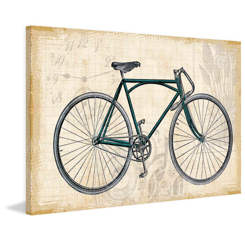 Green Bicycle Print on Beige Canvas, 18" x 12"