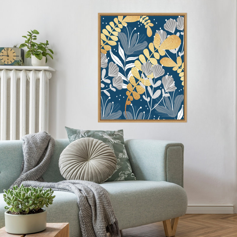 «Blue Botanical Garden» par Kincade, reproduction d'art sur toile encadrée, H 28 po x l 23 po