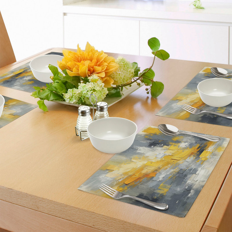 Yellow and Gray Abstract Polyester Rectangle Placemats Set of 4