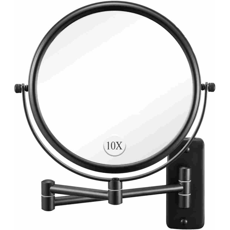 Miroir de maquillage mural - miroir grossissant 1X / 10X pour le mur, miroir de salle de bain extensible pivotant à double face 360 ° 8 pouces pour le rasage, noir