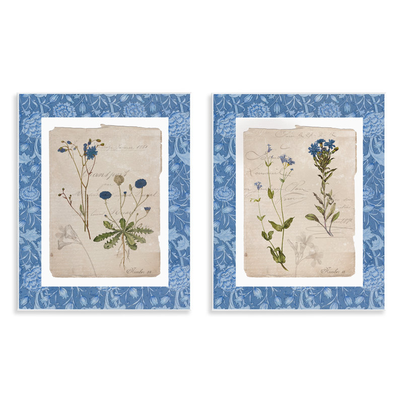 Ensemble de 2 plaques murales Blue Botanical Herbs, design par Livi Finn