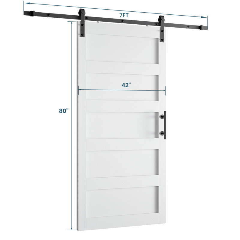 Porte de grange en bois manufacturé de 84 po de hauteur avec quincaillerie d'installation, 42 po x 80 po