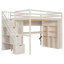 Structure de lit mezzanine pleine grandeur avec garde-robe, bureau, tablettes de rangement et lumière DEL, mobilier de chambre d'étude peu encombrant - BEIGE-567175972