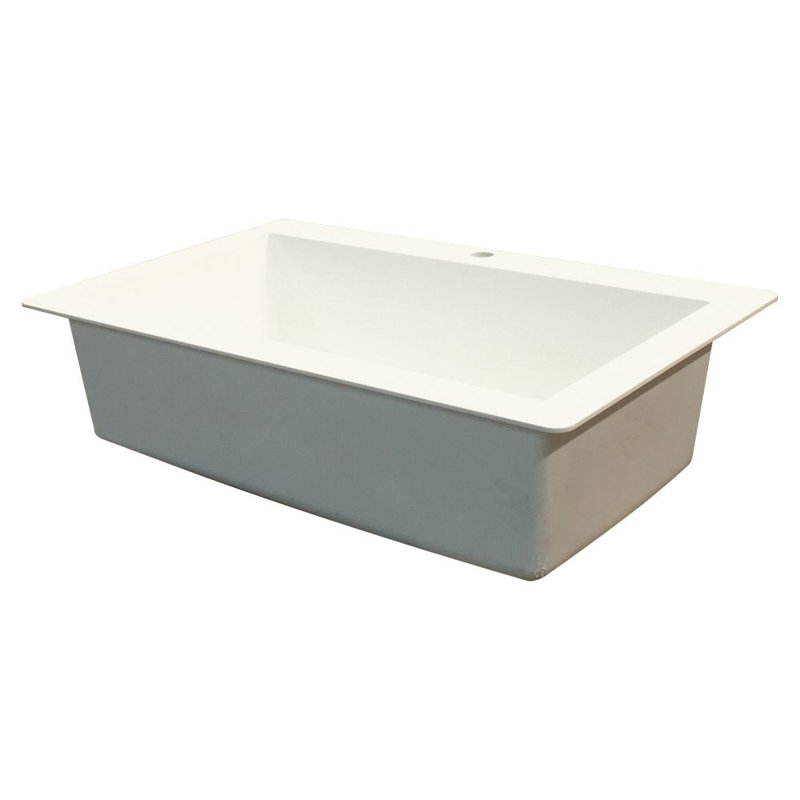 Évier de cuisine à chute de bain l 33 po x l 22 po avec filtre panier en granite Radius, Blanc