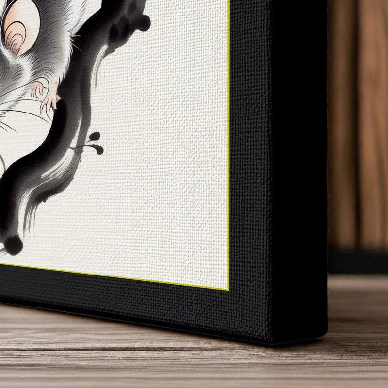 Squirrels Among Willow Japandi - Wrapped Canvas, 24x16 - 61.0 x 40.6 cm, Black Border