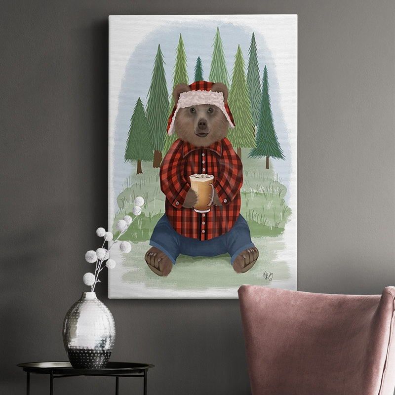 Toile tendue avec châssis Lumberjack Bear, H 60 po x l 40 po x P 1 po