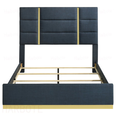 Lauryn Navy Upholstered Queen Panel Bed