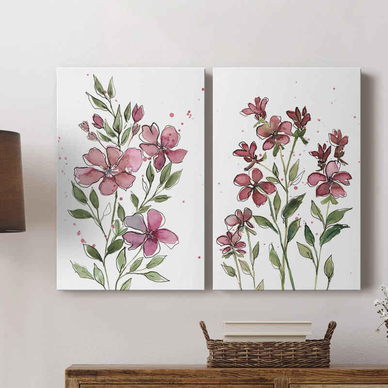 Tiges florales aquarelles I - Toile tendue avec châssis de qualité supérieure - Prêt à être accroché, H 18 po x l 24 po