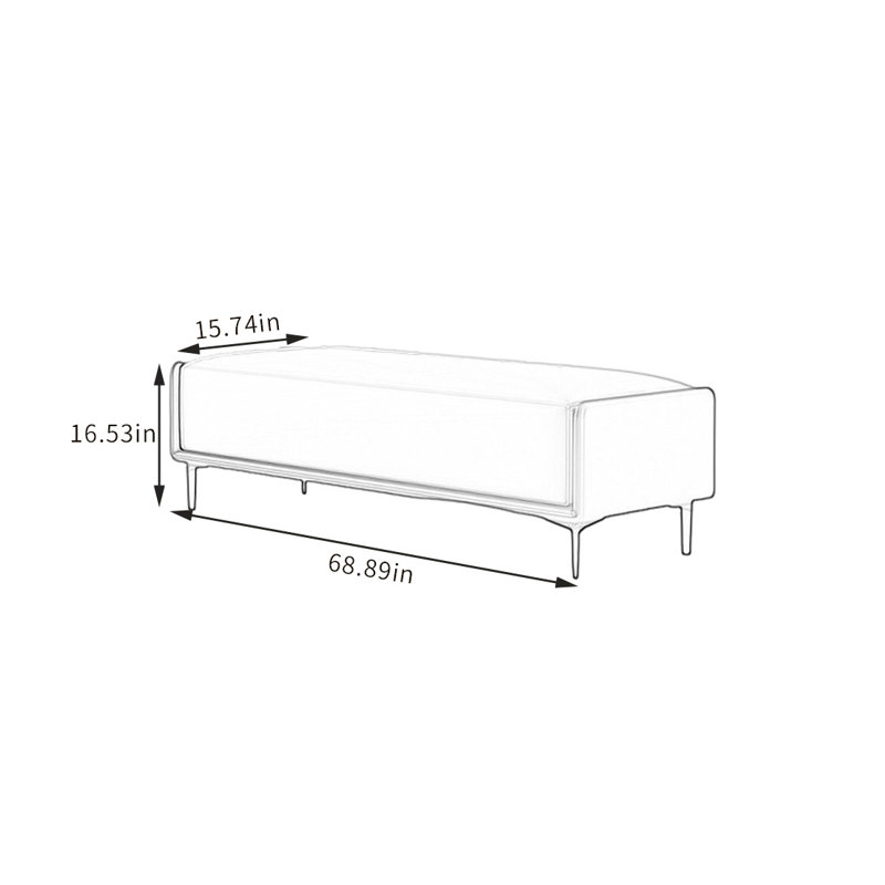 Banc rembourré en similicuir Custom Home, Blanc cassé / café, H 16,53 po x l 68,89 po x P 15,74 po