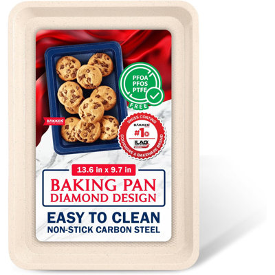 Bakken White Marble Nonstick Cookie Sheet – 13.58” × 9.65” Carbon Steel Baking Pan, Diamond Texture, Oven Safe 450°F, Pfoa/Ptfe Free