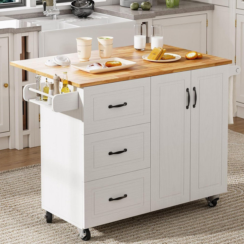 Red Barrel Studio® Rolling Kitchen Island with Storage and Drop Leaf,43 ...