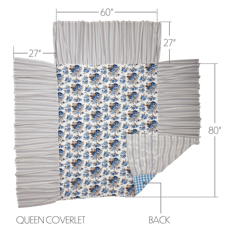Annie Blue Floral Cotton Queen Quilt with Ruffled Edges