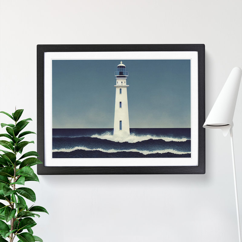 XH1022-7167X Pretty Lighthouse 1 Piece Single Picture Frame Wall Art, 25cm H x 34cm W x 2cm D, Black Framed