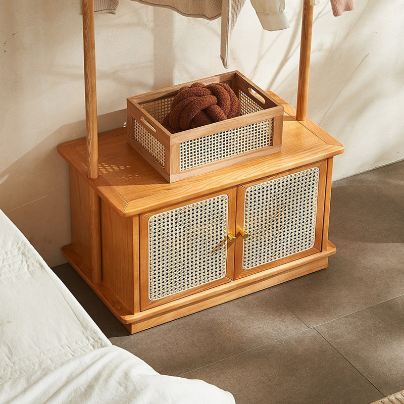 Ash Wood Rattan Coat Rack Multi-Function Storage, Burlywood