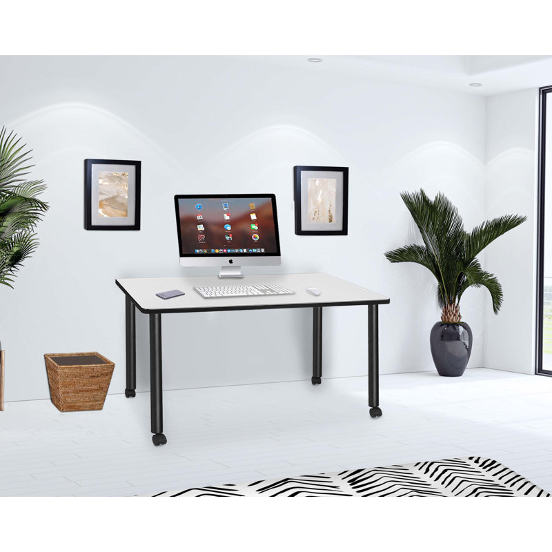 Regency Kee Mobile Desk, White/Black, 29" H x 60" W x 24" D