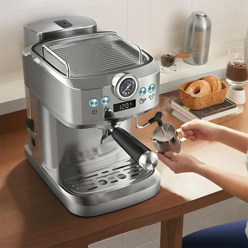 Machine à café expresso semi-automatique tout-en-un en acier inoxydable avec mousseur à lait intégré