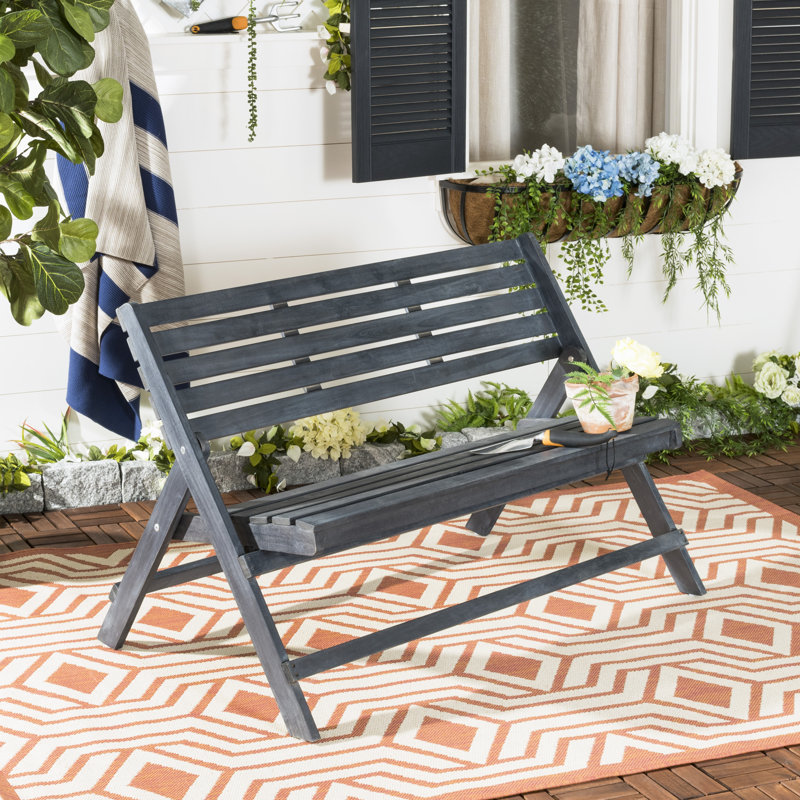 Mignardise Solid Wood Acacia Outdoor Bench, Dark Slate Grey