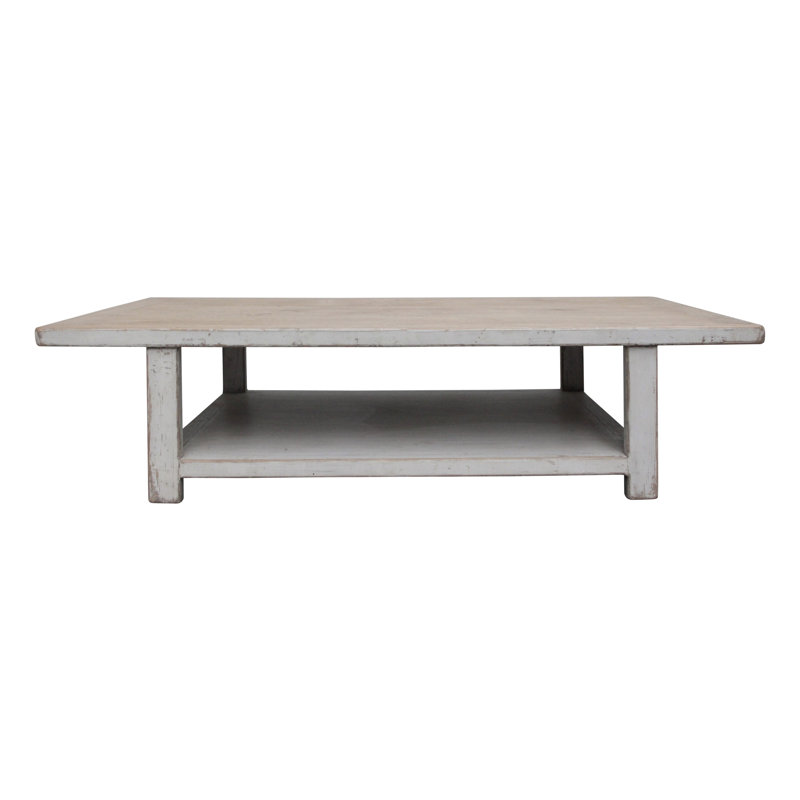 Table basse en bois massif avec rangement, Blanc cassé, H 17 po x L 67 po x l 43 po