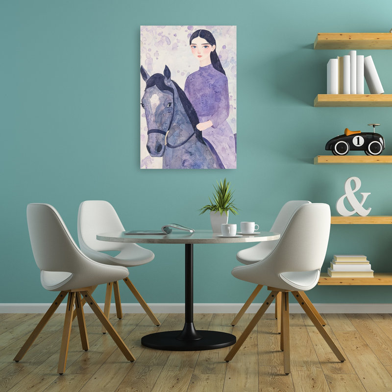 Serene Purple Rider Dreamy Elegant Ethereal Horse Lavender Portrait Wall Art Print 1 Piece Wrapped Canvas Wall Art