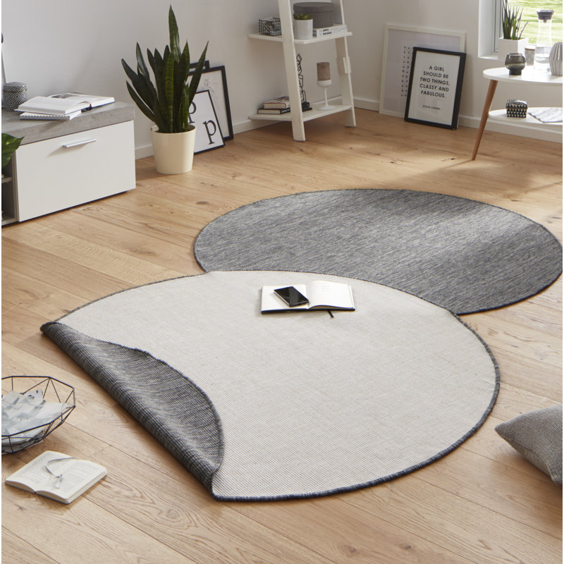 Miami Flatweave Grey Rug, Round 140cm