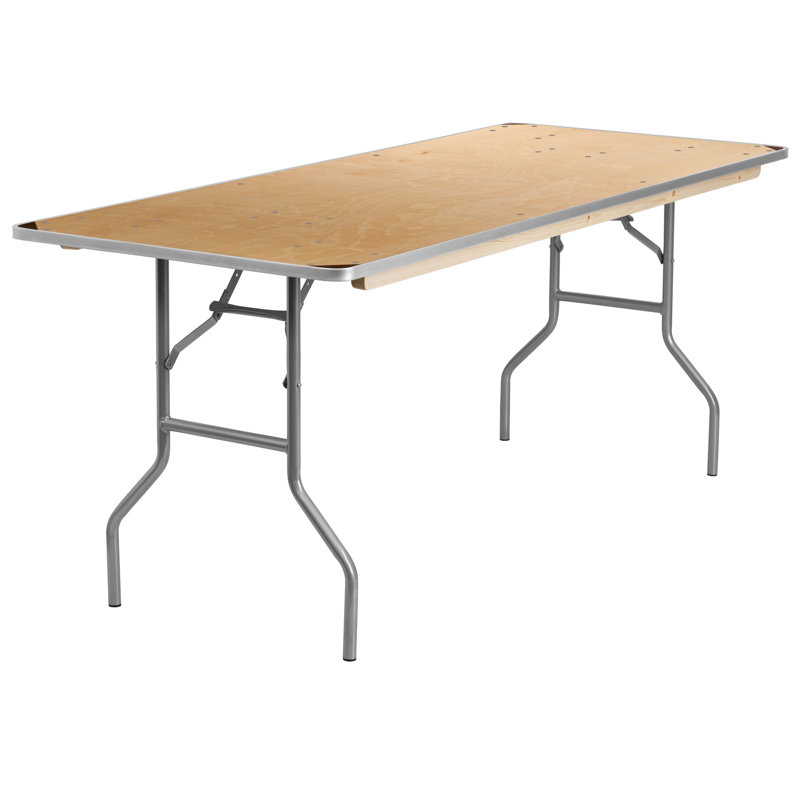 Heavy Duty Silver Metal and Birchwood Folding Banquet Table