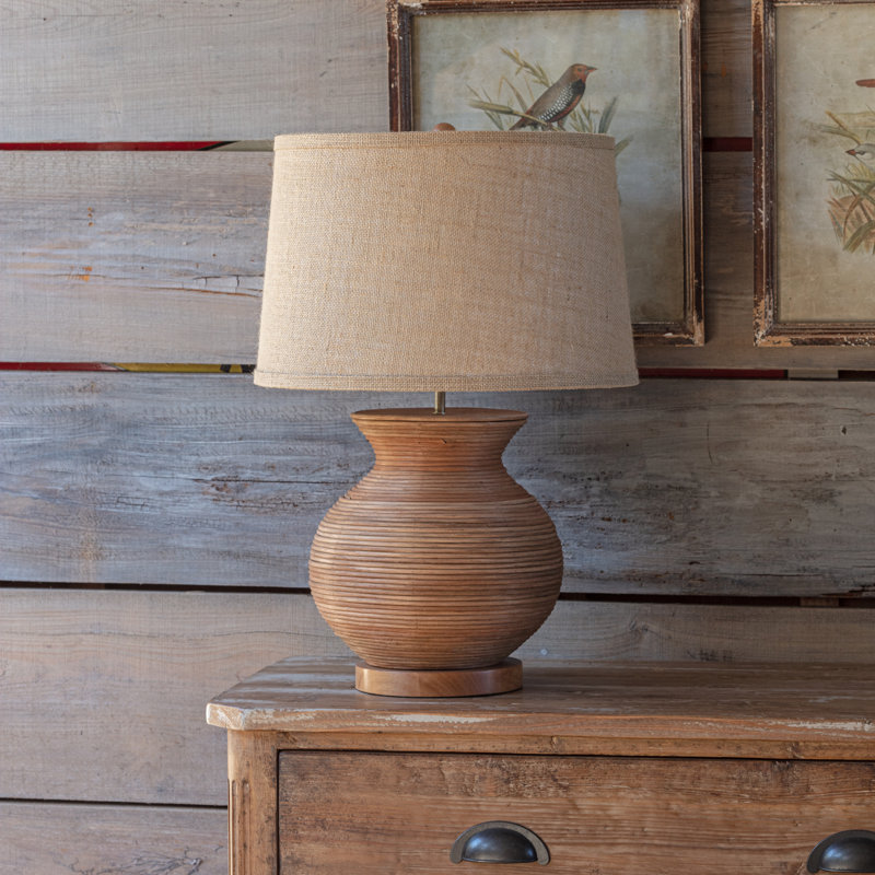 25.5" Wood Table Lamp With Beige Shade