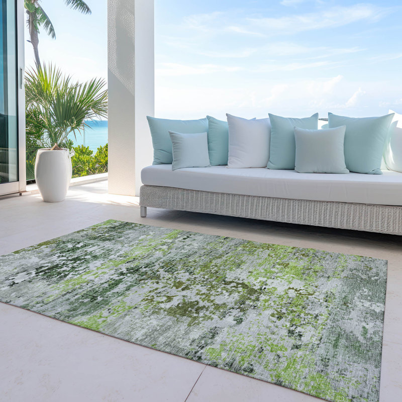 Tapis intérieur / extérieur Xhevrie lavable à la machine, Rectangle 10 pi x 14 pi
