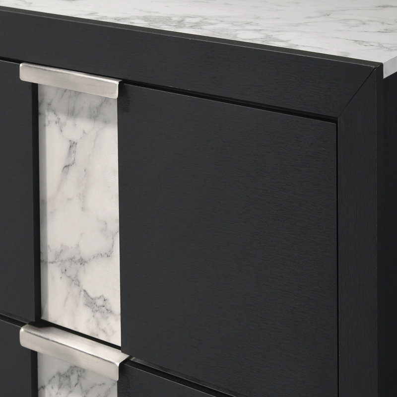 1Pc Contemporary Chest Five Drawers Metal Knobs Black White Bedroom Woodenen Furniture, Black