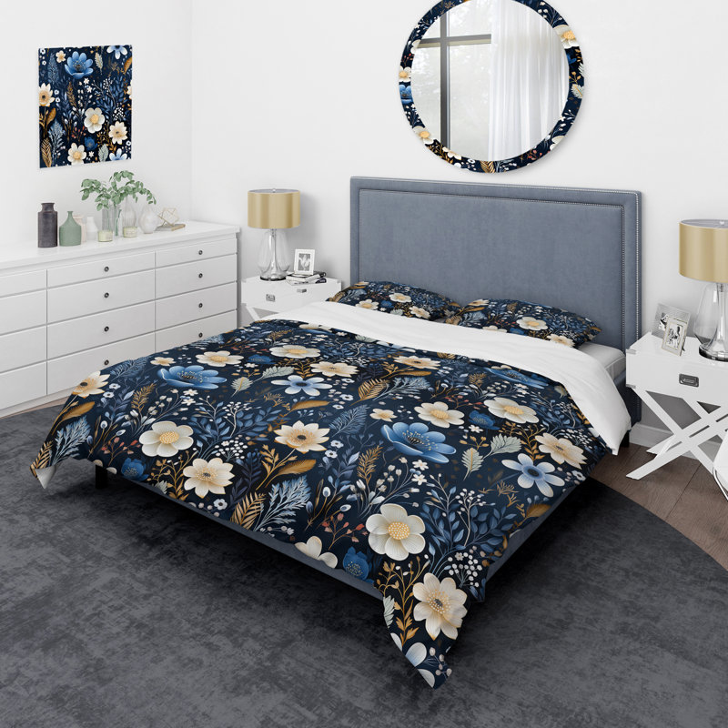 Ensemble de housse de couette à motif floral Blue Coastal Dreams, Housse de couette pour grand lit et 2 taies décor