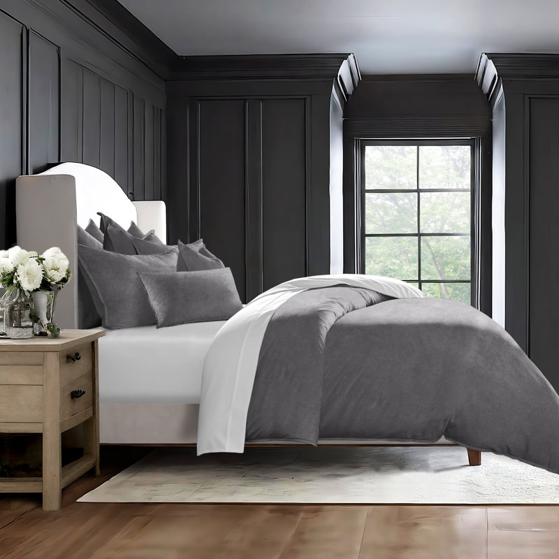 Cascade Velvet Solid Colour Coverlet Set / Bedspread Set - 8 Piece, Super Queen Coverlet + 7 Additional Pieces, Gray