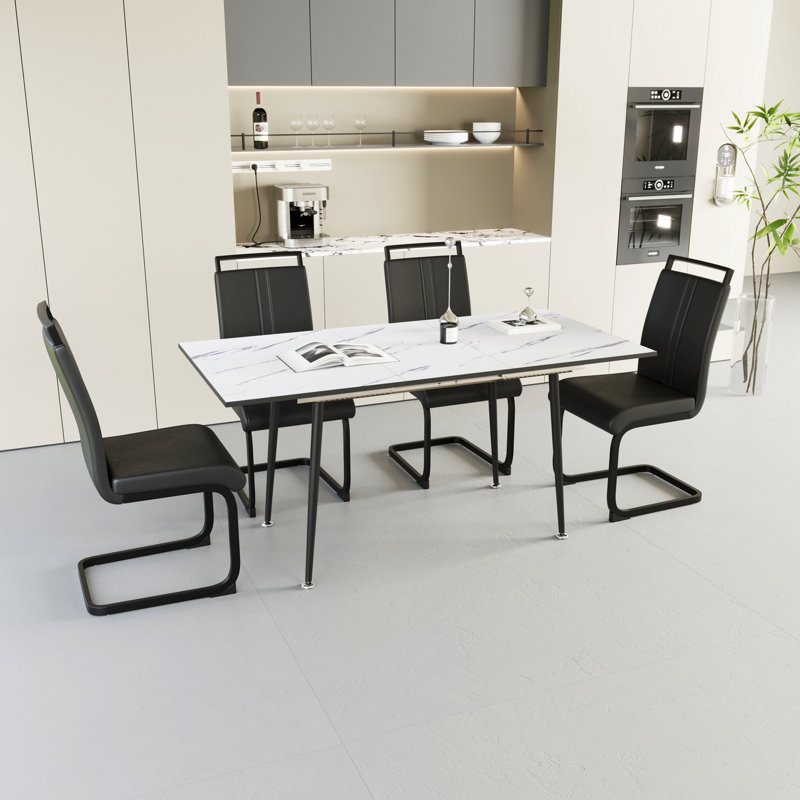 47"-63" Expandable Dining Table Set For 2-6 People