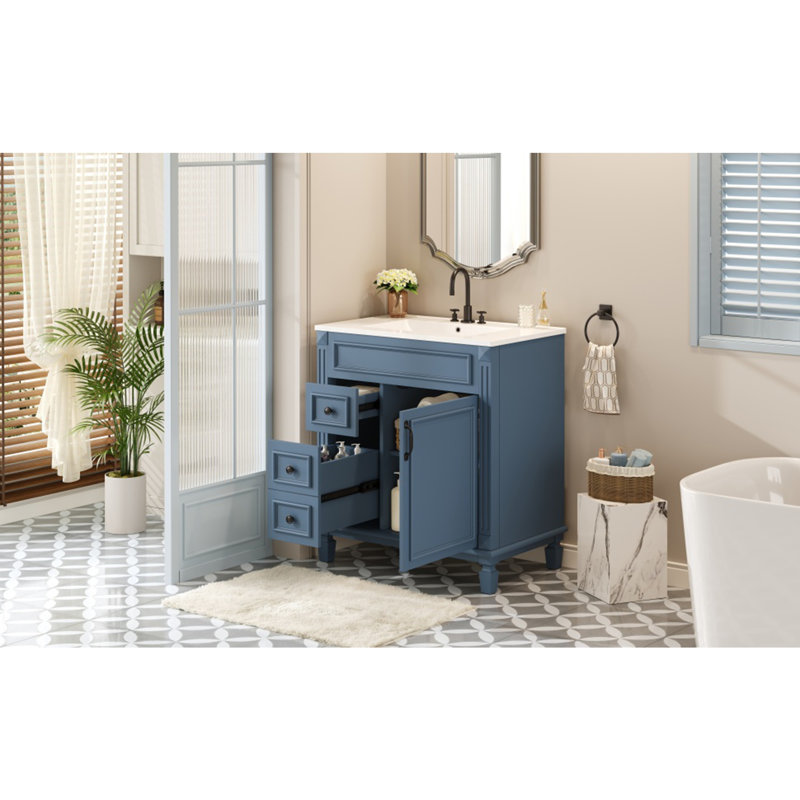 Meuble-lavabo 30 po avec lavabo en céramique, Bleu