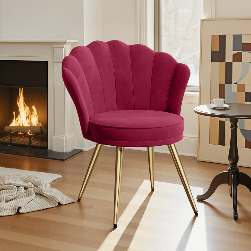 66cm Wide Velvet Barrel Chair Accent Chair with Gold Legs Upholstered Armchair with Padded Seat & Back – Modern Comfy Vanity Chair for Bedroom, Living Room, Makeup Room