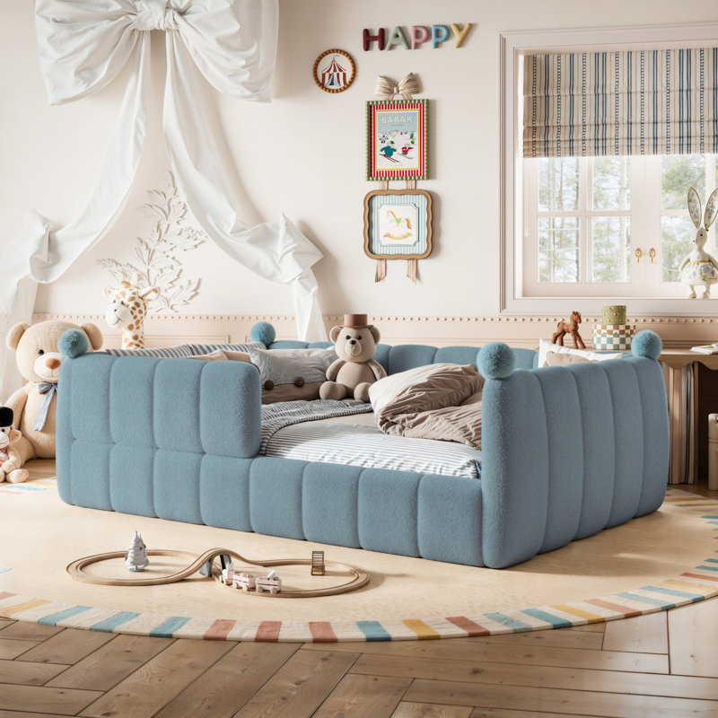 Lit double tapissier Montessori, Full, Blue