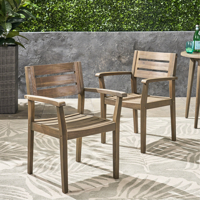 2 chaises de salle à manger, bois, gris Idéal pour la cour, le bord de la piscine ou le jardin. Fabrication, siège à lattes, dossier et siège de soutien de 350 lb, charge