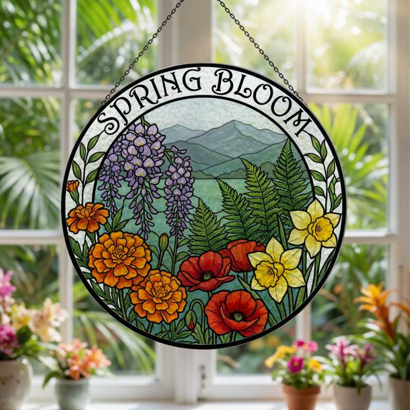 Panneau de vitrail 12 "H Spring Bloom, H 12 po x l 12 po