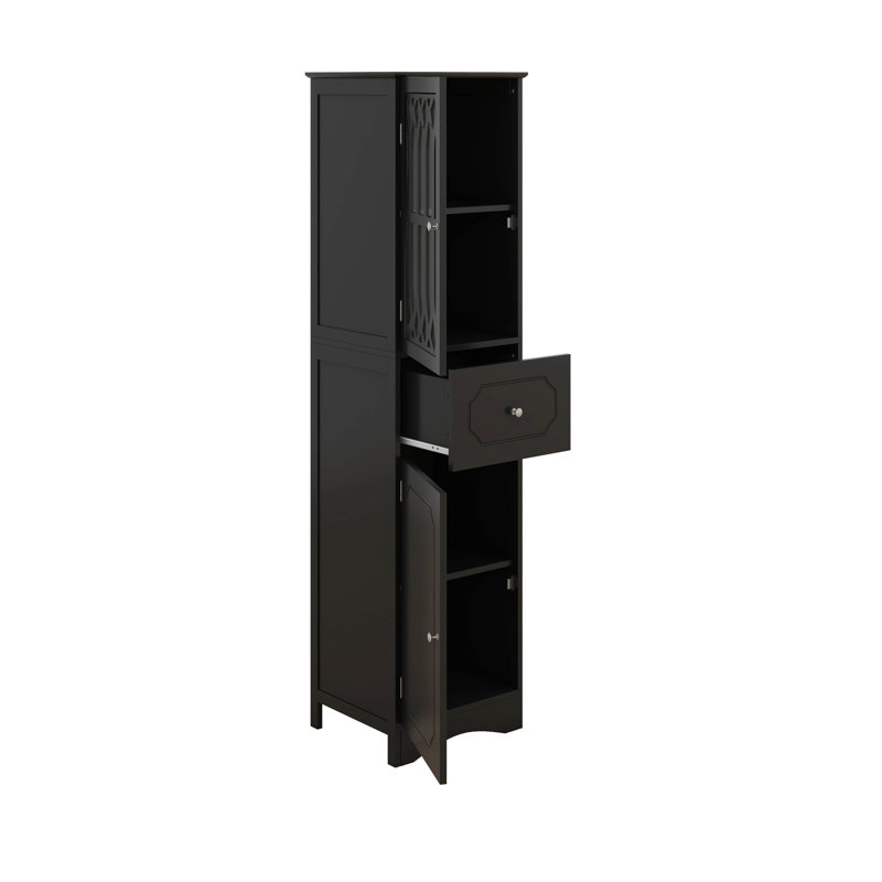 Grande armoire à linge haute avec tablette, tiroir et porte réglables Storgae, Noir, noir, noir, noir