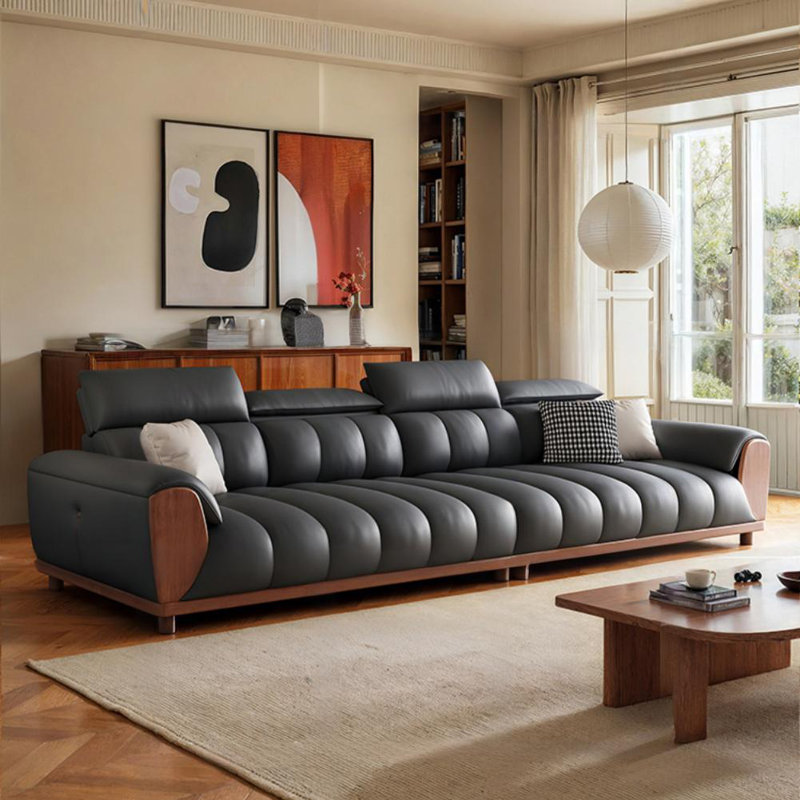 Adjustable Headrests Straight Sofa, Black
